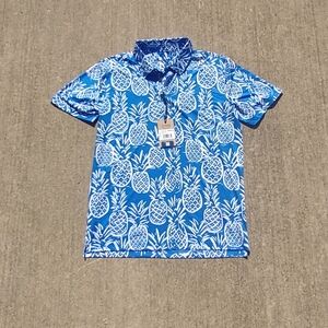 Chubbies Thigh Napple Pineapple Hawaiian Polo Shirt Stretch Blue Tropical L NEW